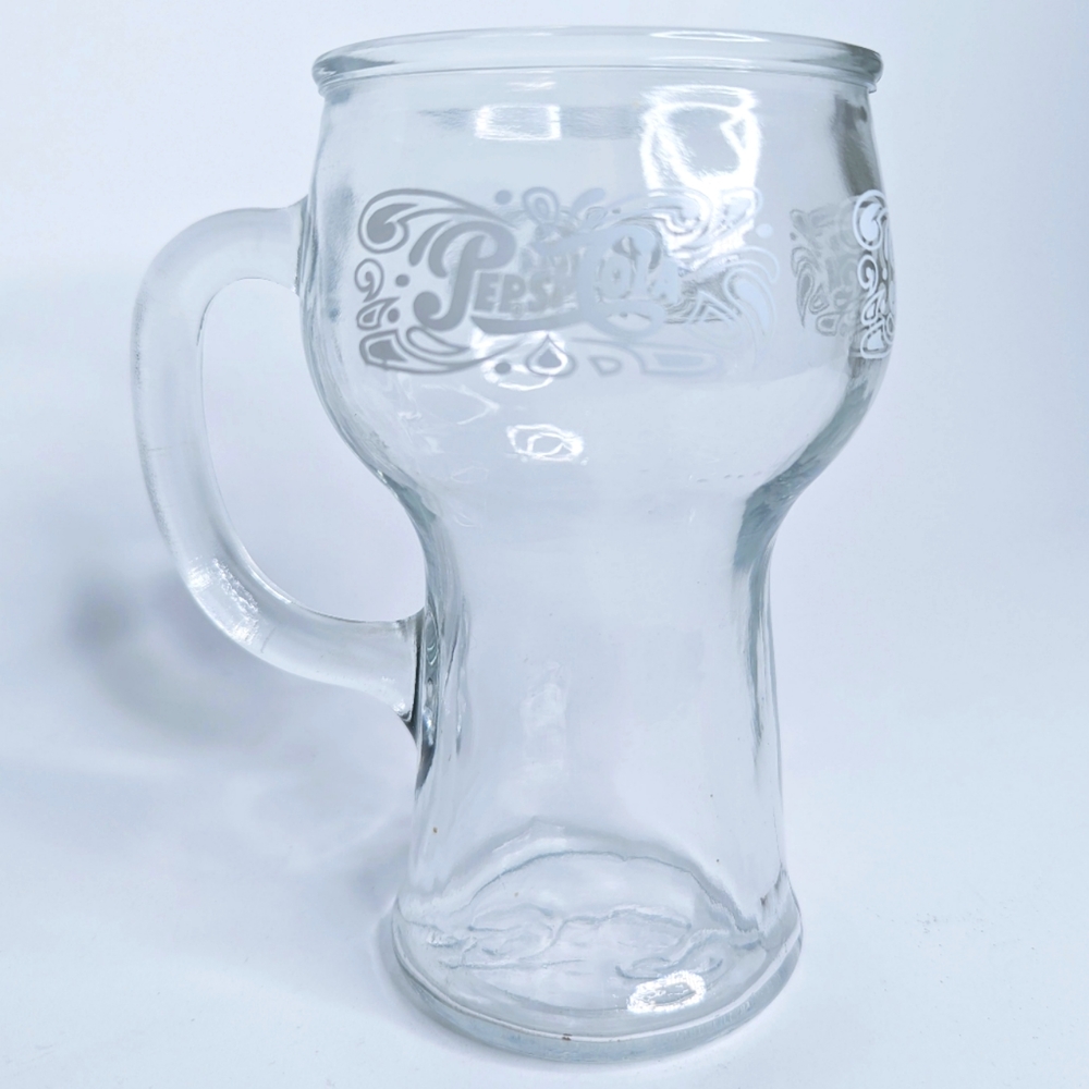 Vintage 1970's Pepsi Cola 16 Ounce Clear Glass Soda Fountain Mug with Handle